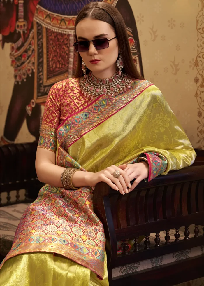 Yellow Paithani Silk Saree with Red Blouse