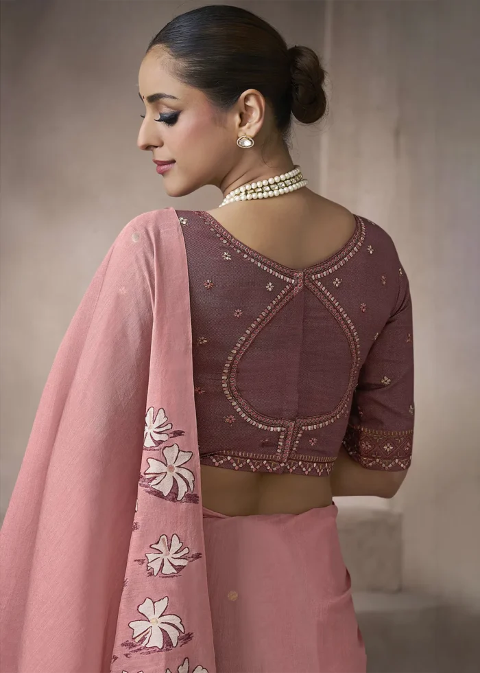Blush Pink Cotton Saree with Embroidered Blouse