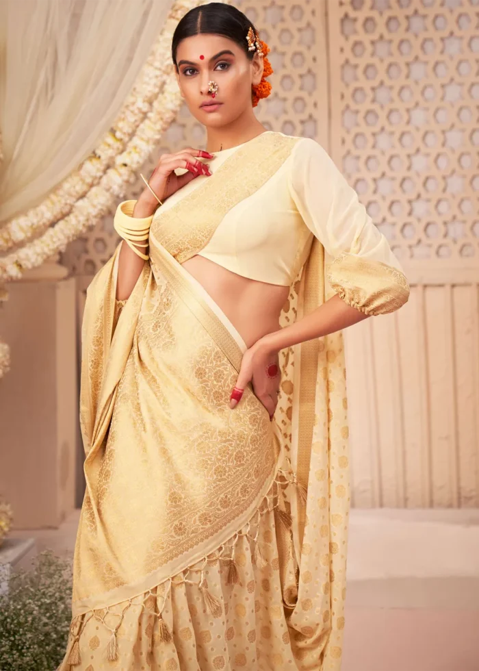 Cream Georgette Banarasi Saree for Wedding
