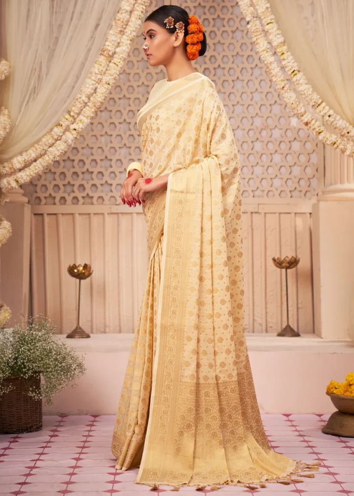 Cream Georgette Banarasi Saree for Wedding