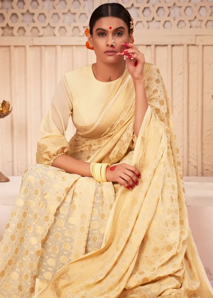 Cream Georgette Banarasi Saree for Wedding
