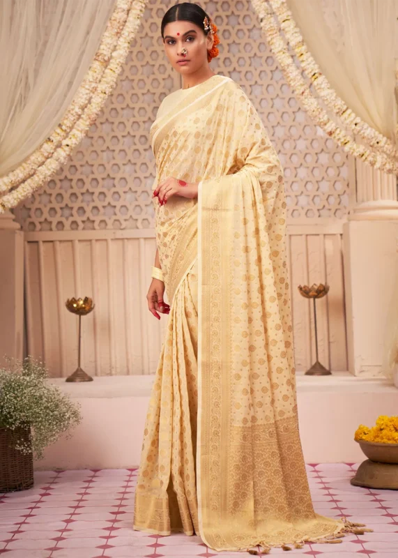 Cream Georgette Banarasi Saree for Wedding
