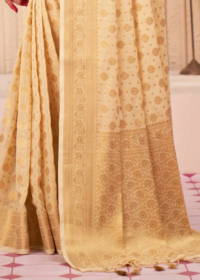 Cream Georgette Banarasi Saree for Wedding