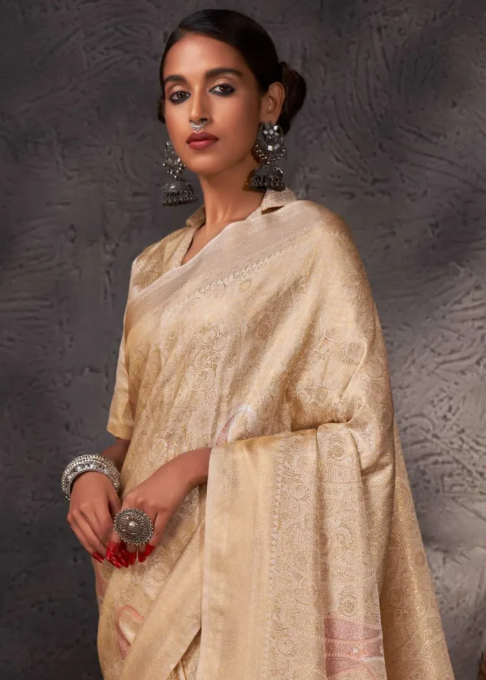Cream Kanjivaram Silk Saree with Zari Weaving