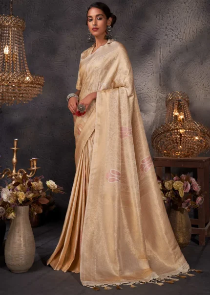 Cream Kanjivaram Silk Saree with Zari Weaving