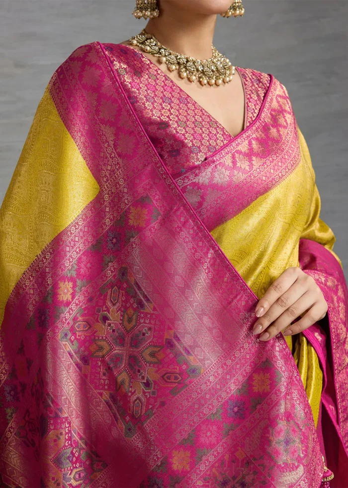 Golden Yellow Kanjivaram Silk Saree with Meenakari