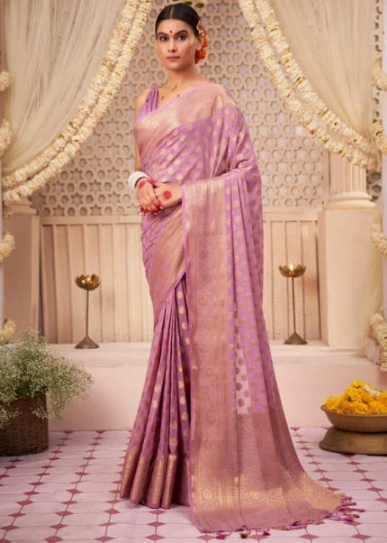 Lilac Purple Georgette Banarasi Saree for Wedding