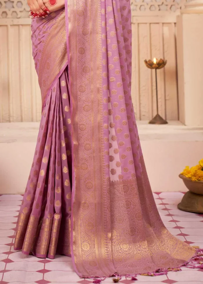 Lilac Purple Georgette Banarasi Saree for Wedding