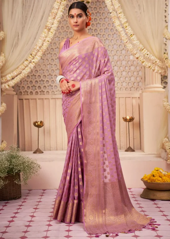 Lilac Purple Georgette Banarasi Saree for Wedding