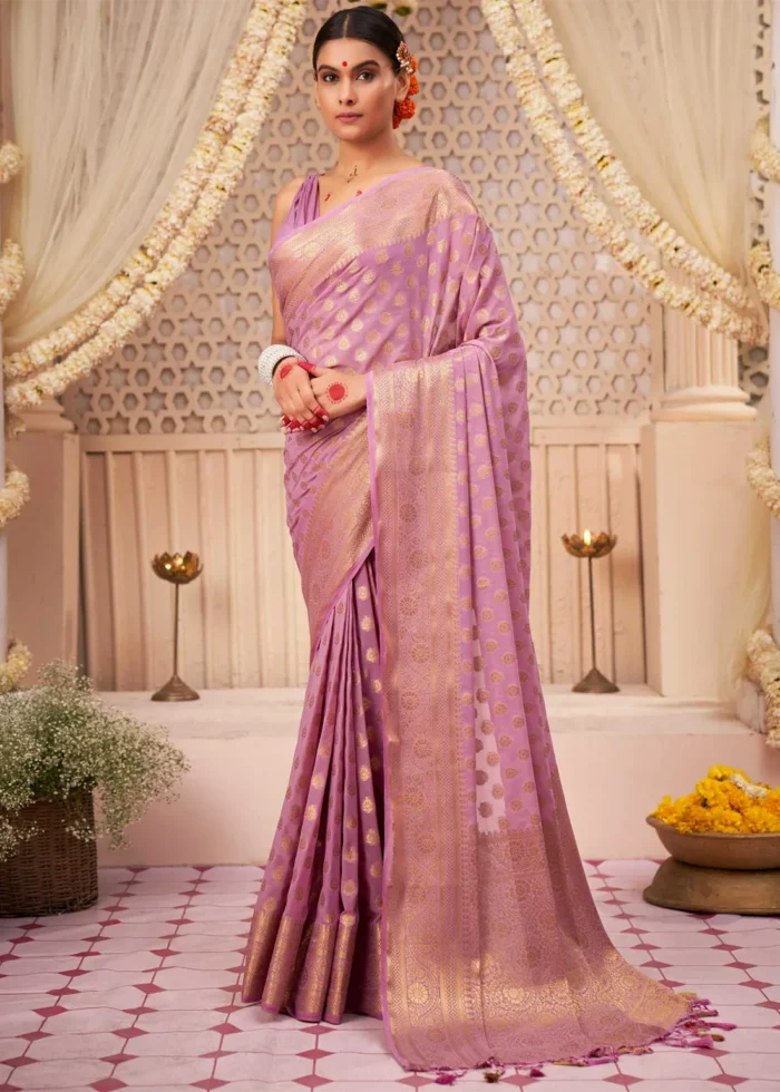 Lilac Purple Georgette Banarasi Saree for Wedding