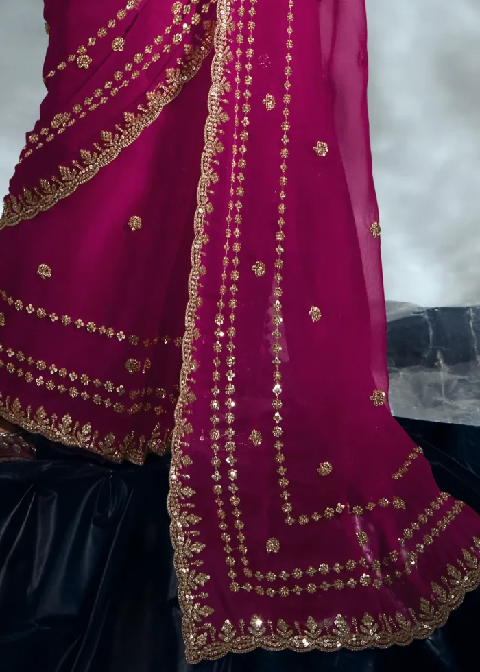 Magenta Embroidered Chiffon Saree for Wedding
