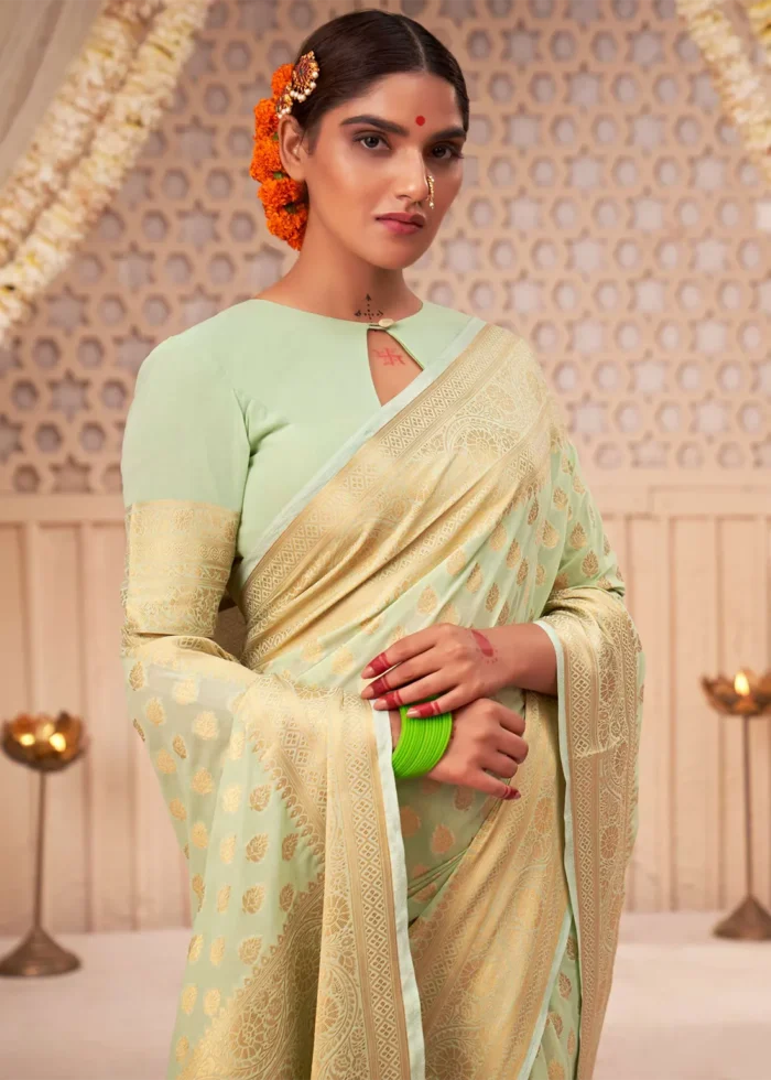 Pastel Green Georgette Banarasi Saree