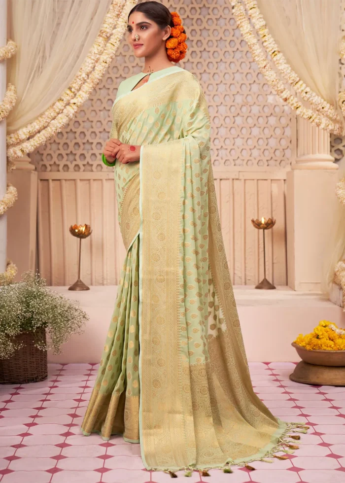 Pastel Green Georgette Banarasi Saree