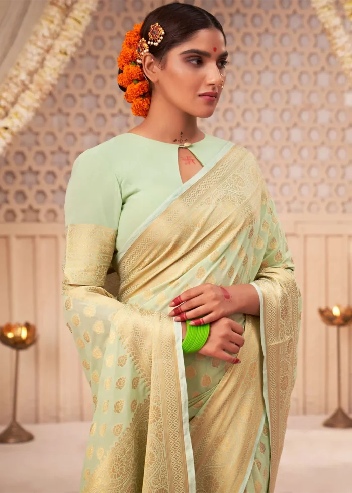 Pastel Green Georgette Banarasi Saree