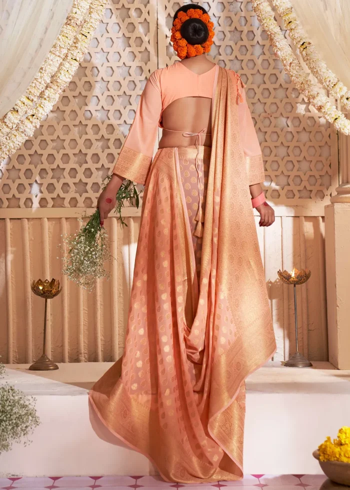 Peach Georgette Banarasi Saree for Wedding