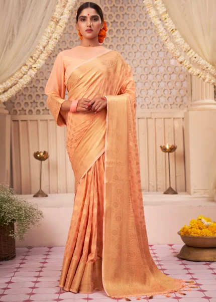 Peach Georgette Banarasi Saree for Wedding