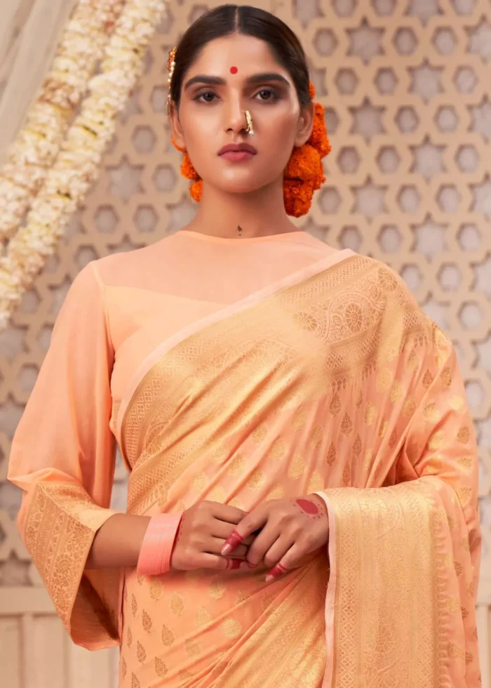Peach Georgette Banarasi Saree for Wedding