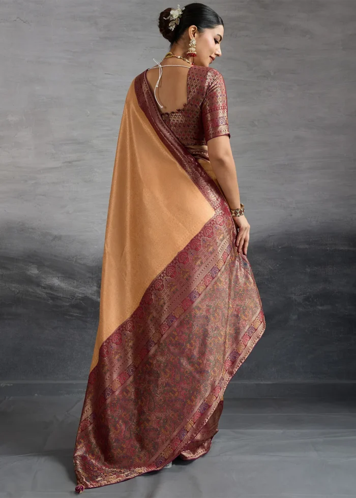 Peach Kanjivaram Silk Saree with Meenakari
