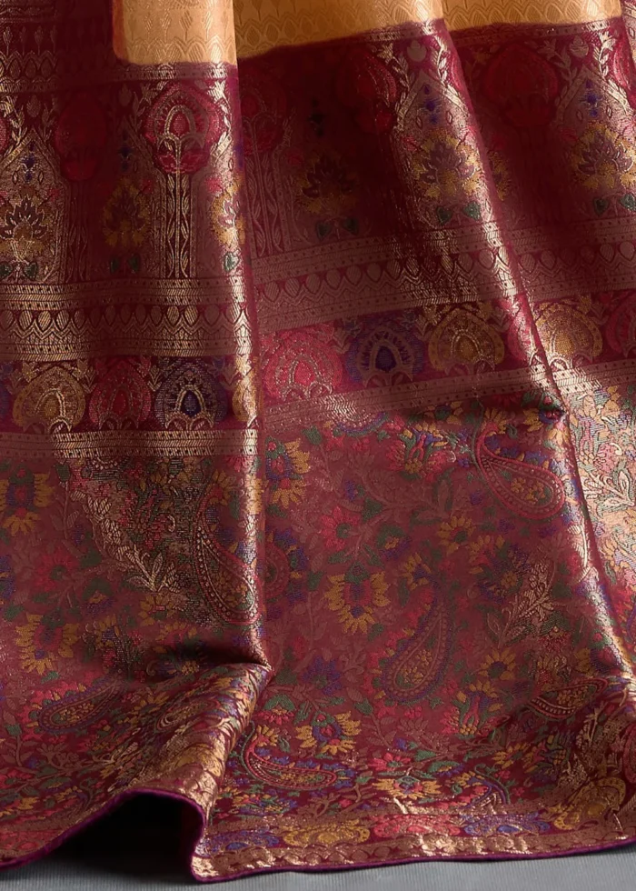 Peach Kanjivaram Silk Saree with Meenakari