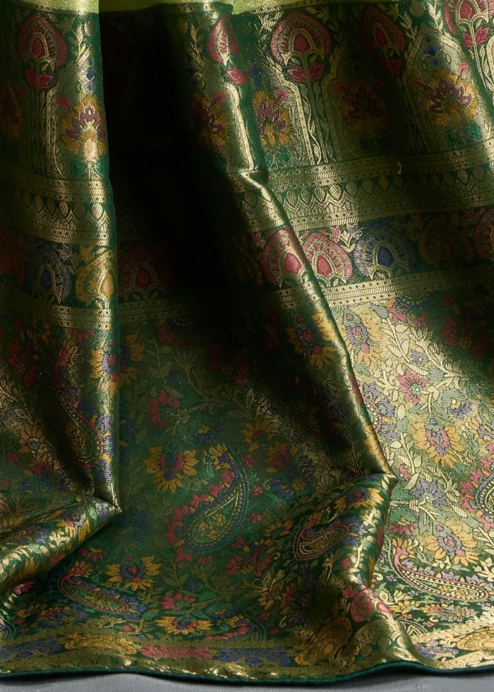 Pista Green Kanjivaram Silk Saree with Meenakari
