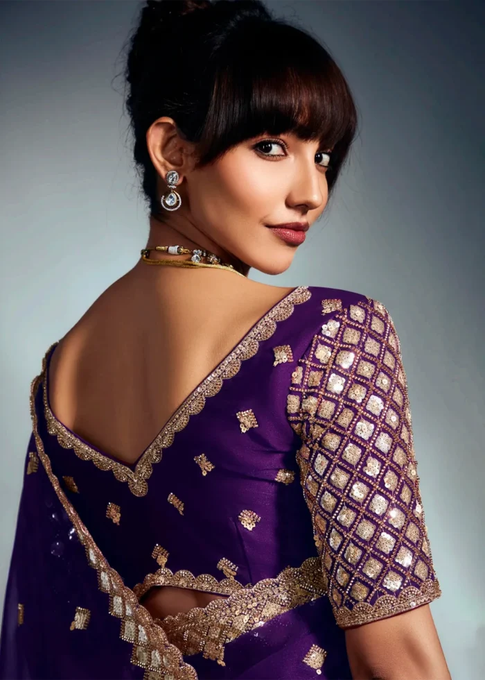 Purple Embroidered Chiffon Saree