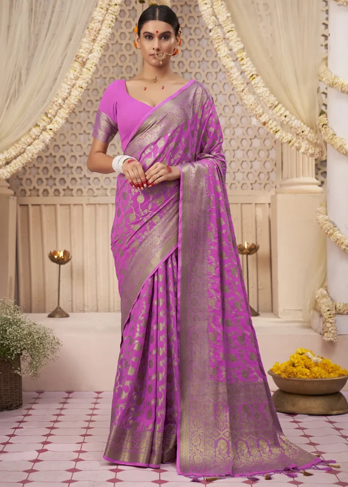 Rani Pink Georgette Banarasi Saree