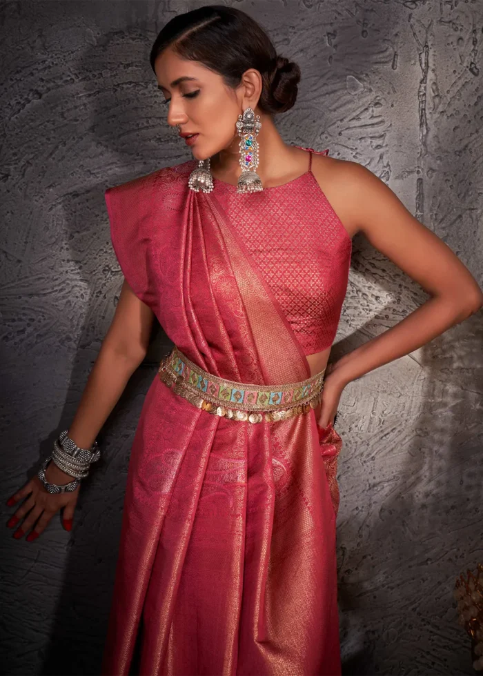 Red Kanjivaram Silk Saree with Zari Weaving