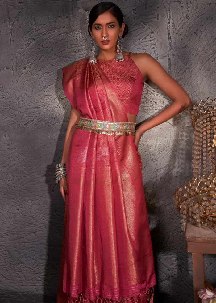 Red Kanjivaram Silk Saree with Zari Weaving