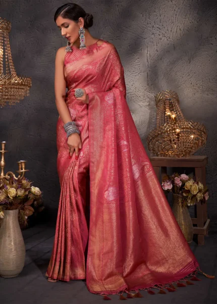 Red Kanjivaram Silk Saree with Zari Weaving