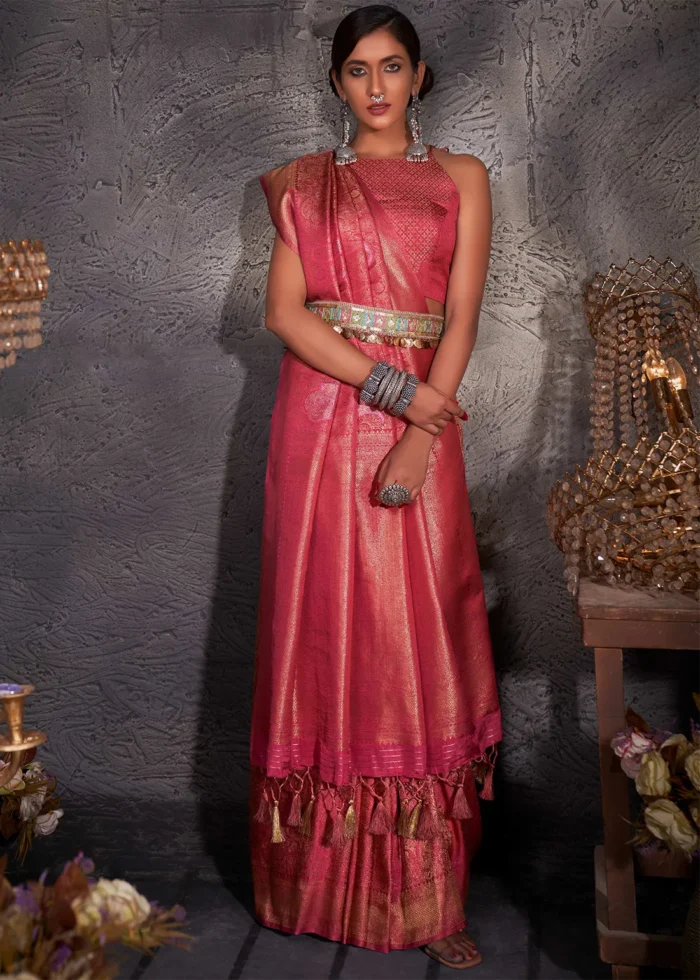 Red Kanjivaram Silk Saree with Zari Weaving