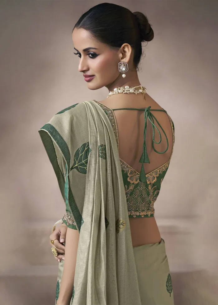 Sage Green Cotton Saree with Embroidered Blouse