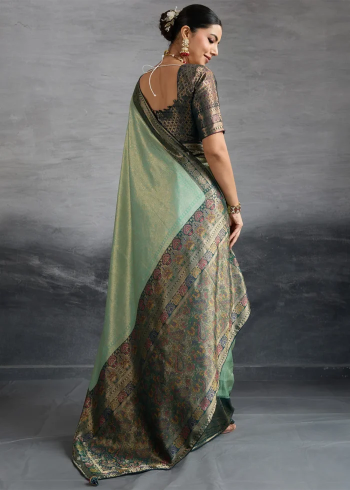 Sea Green Kanjivaram Silk Saree with Meenakari