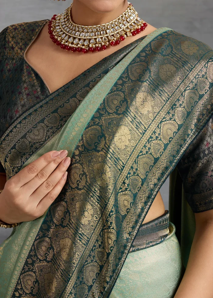 Sea Green Kanjivaram Silk Saree with Meenakari