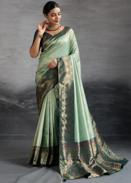 Sea Green Kanjivaram Silk Saree with Meenakari