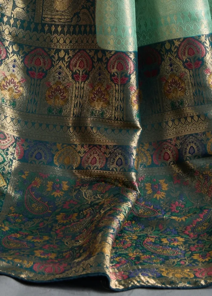 Sea Green Kanjivaram Silk Saree with Meenakari