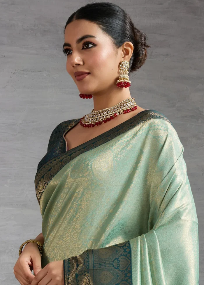 Sea Green Kanjivaram Silk Saree with Meenakari