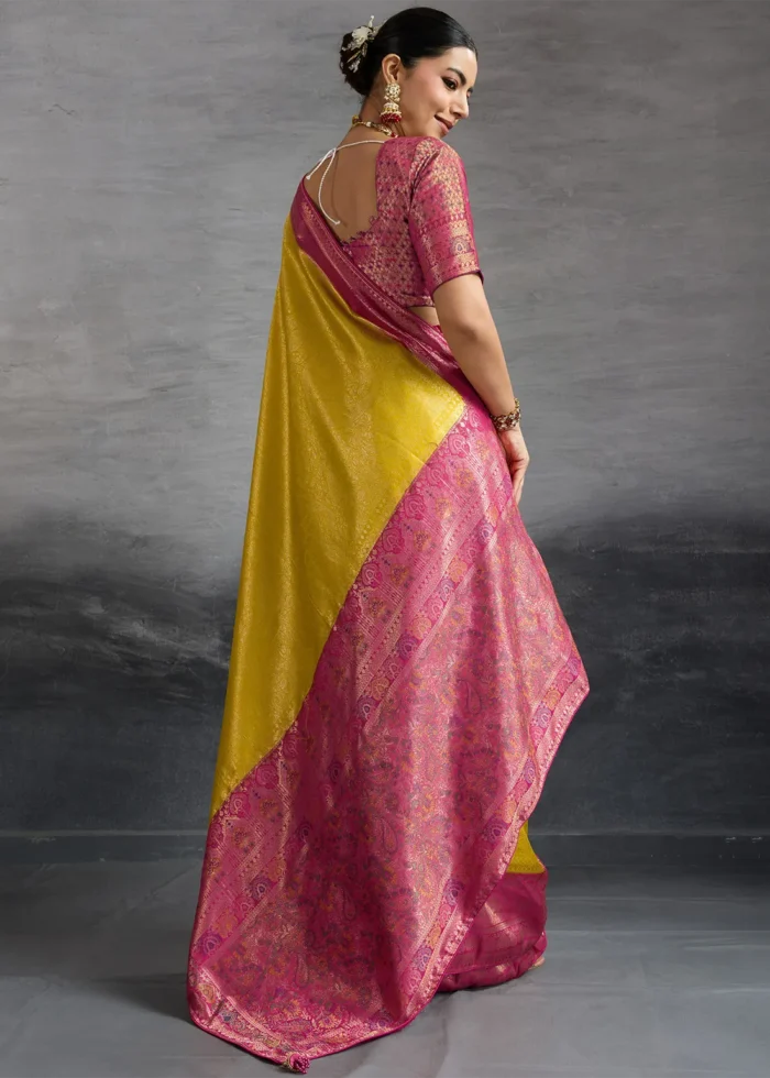 Sunny Yellow Kanjivaram Silk Saree with Meenakari - Image 3