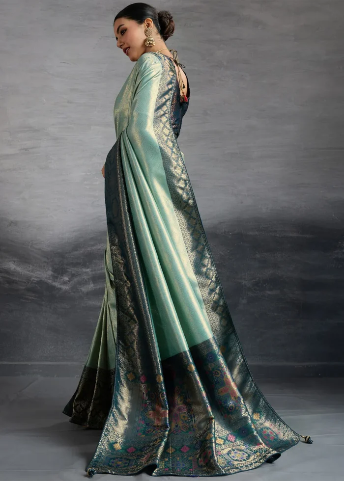 Turquoise Kanjivaram Silk Saree with Meenakari