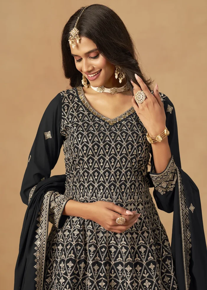 Black Georgette Palazzo Suit with Embroidery Work