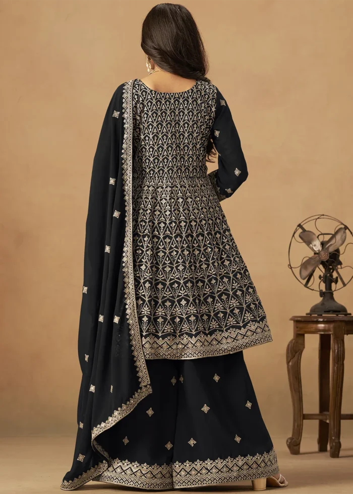 Black Georgette Palazzo Suit with Embroidery Work