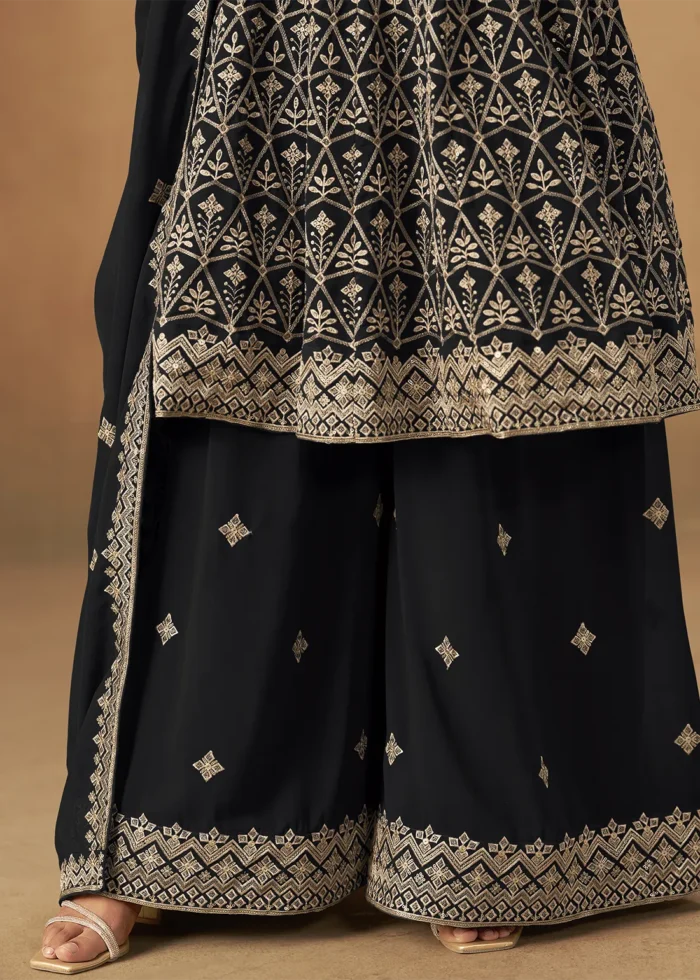 Black Georgette Palazzo Suit with Embroidery Work