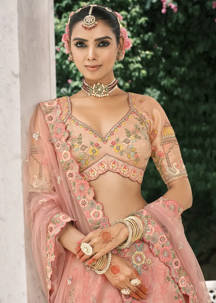 Blush Peach Silk Bridal Lehenga with Heavy Embroidery