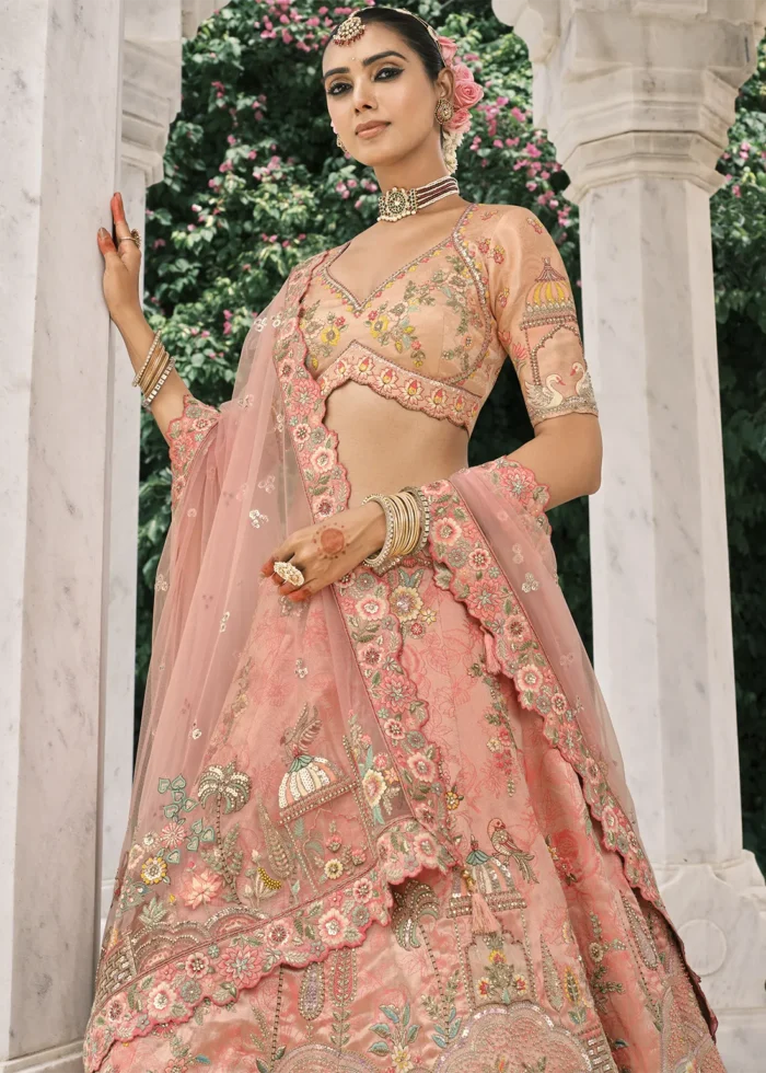 Blush Peach Silk Bridal Lehenga with Heavy Embroidery