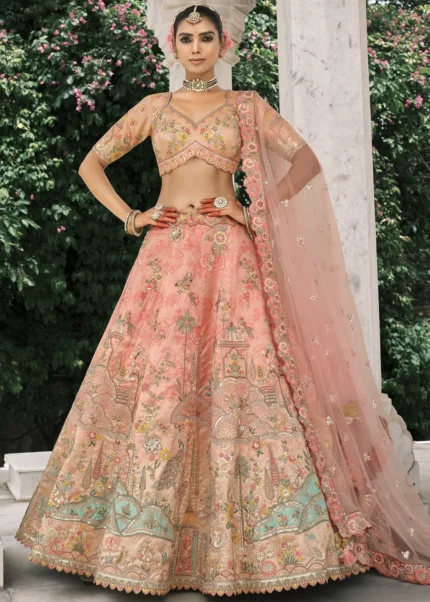Blush Peach Silk Bridal Lehenga with Heavy Embroidery