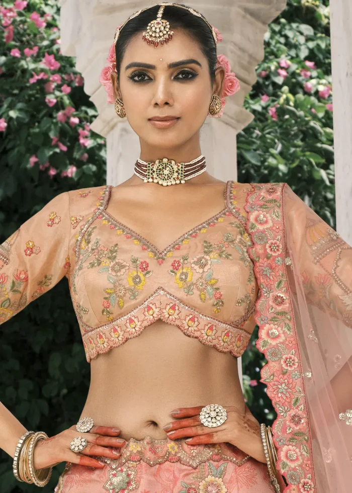 Blush Peach Silk Bridal Lehenga with Heavy Embroidery