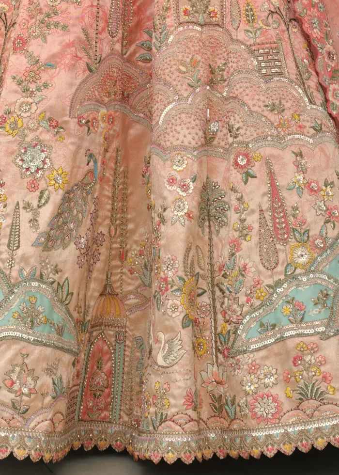 Blush Peach Silk Bridal Lehenga with Heavy Embroidery