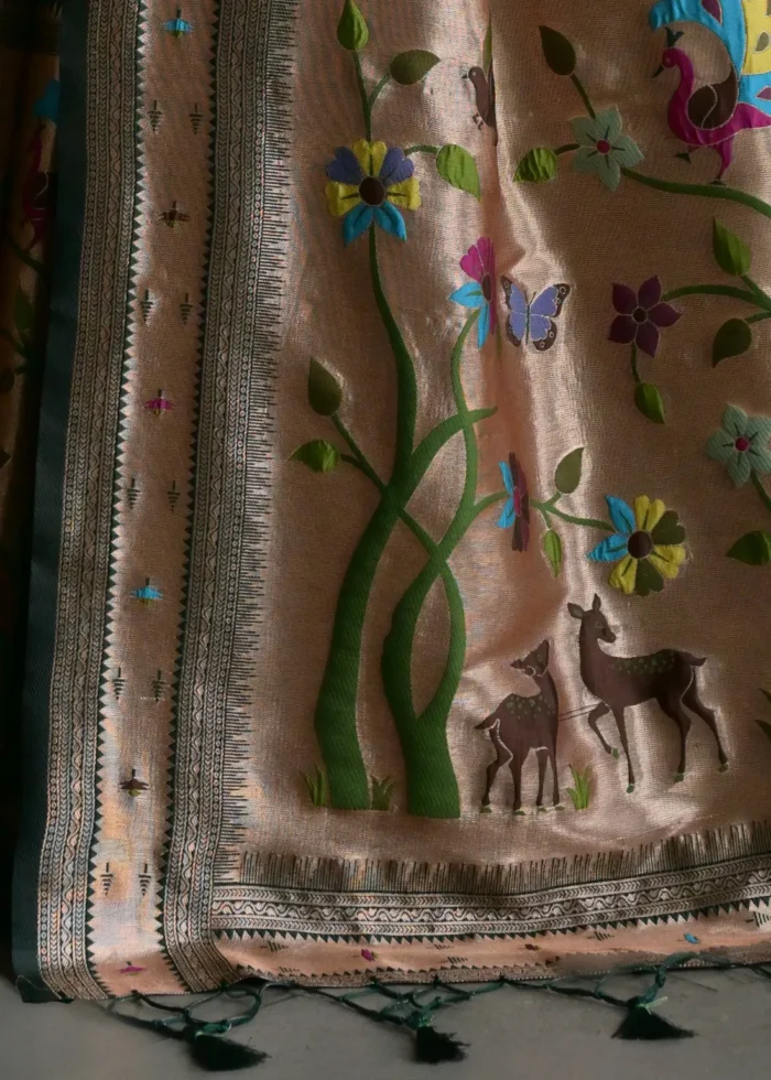 Bottle Green Paithani Silk Saree with Zari Woven Motifs