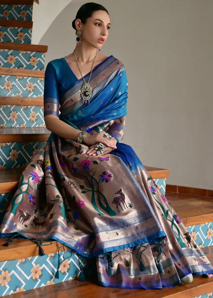 Cerulean Blue Paithani Silk Saree