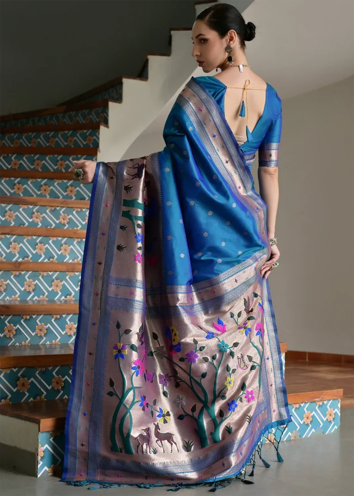 Cerulean Blue Paithani Silk Saree