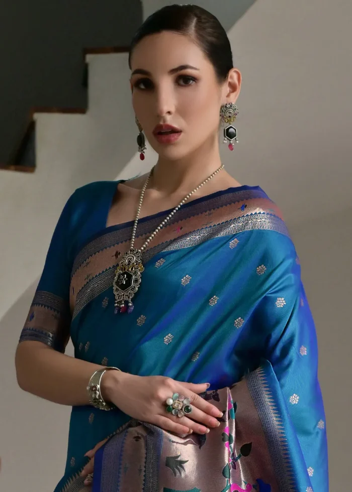 Cerulean Blue Paithani Silk Saree
